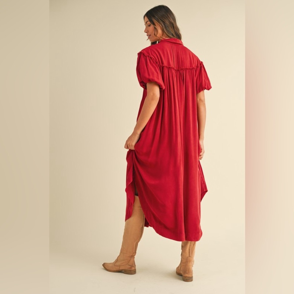 Annie Wear Mineral Washed Button Down Puff Sleeve Shirt Dress - Picture 5 of 5